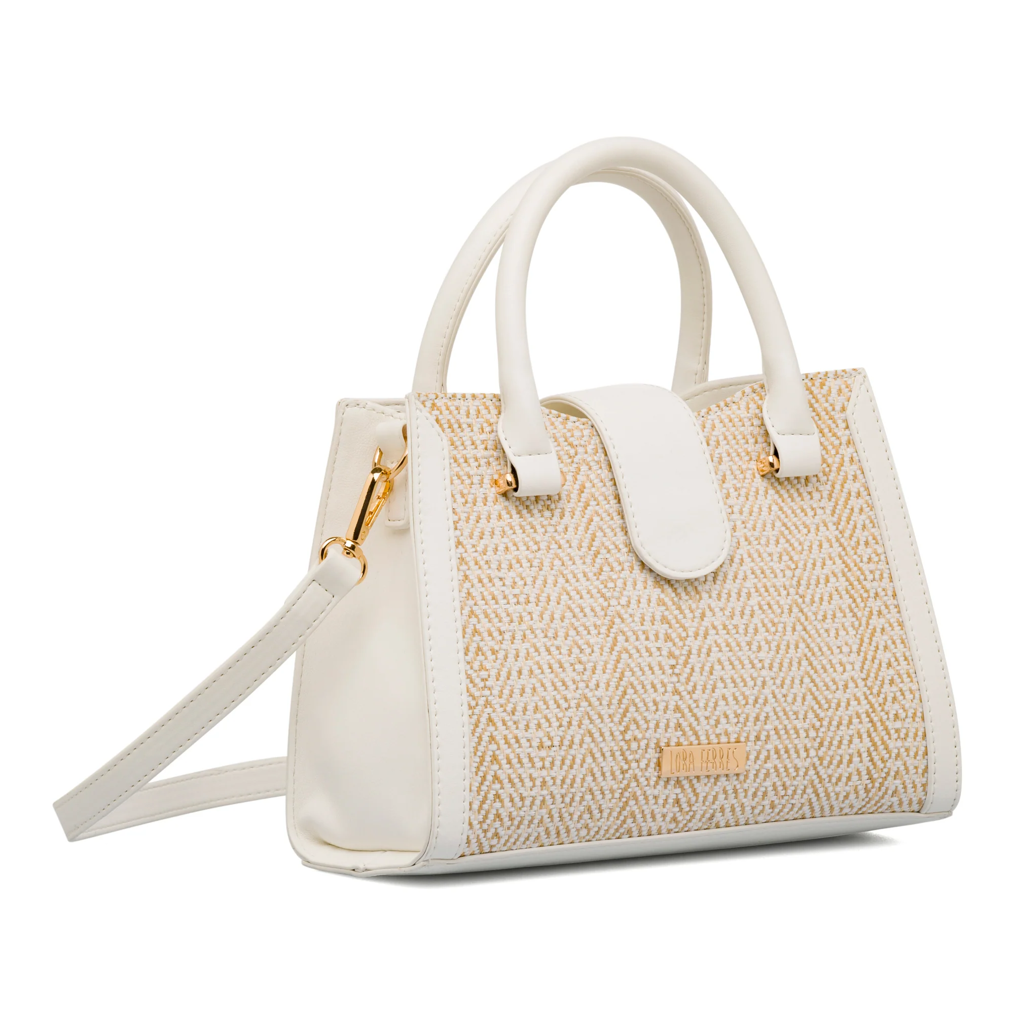 Borsa a mano bianca da Donna con dettaglio effetto rafia Lora Ferres - Image 3