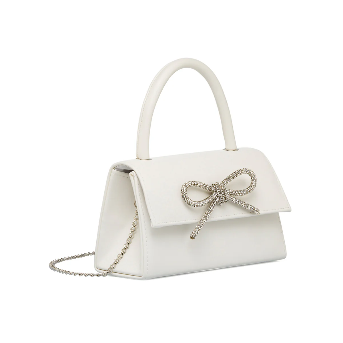 Borsa a mano bianca da donna con fiocchetto in strass Lora Ferres - Image 3