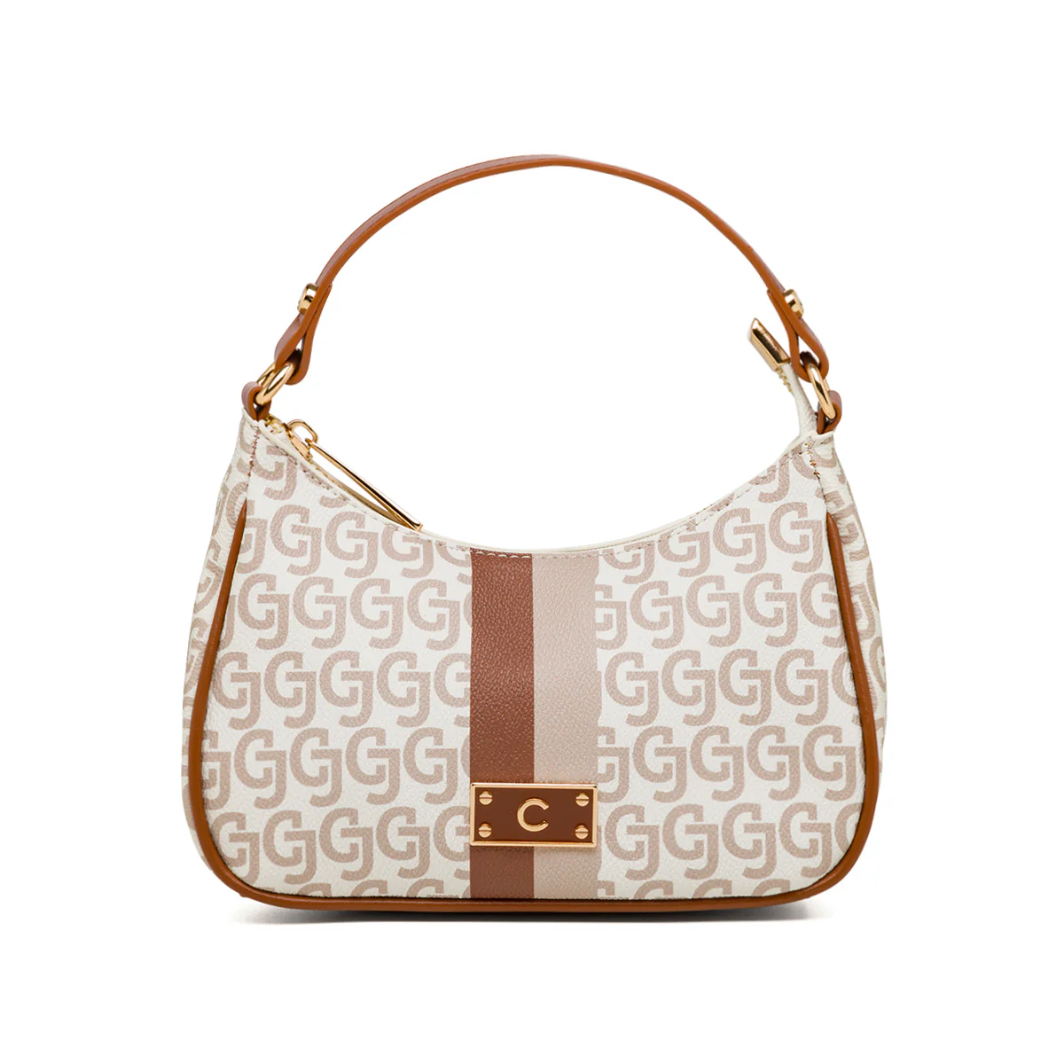 Borsa a mano bianca e marrone da donna con monogramma Carrera Jeans Audrey