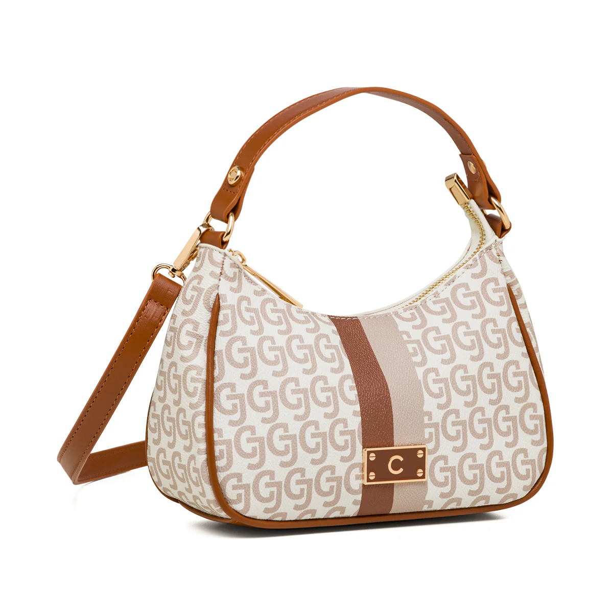 Borsa a mano bianca e marrone da donna con monogramma Carrera Jeans Audrey - Image 2