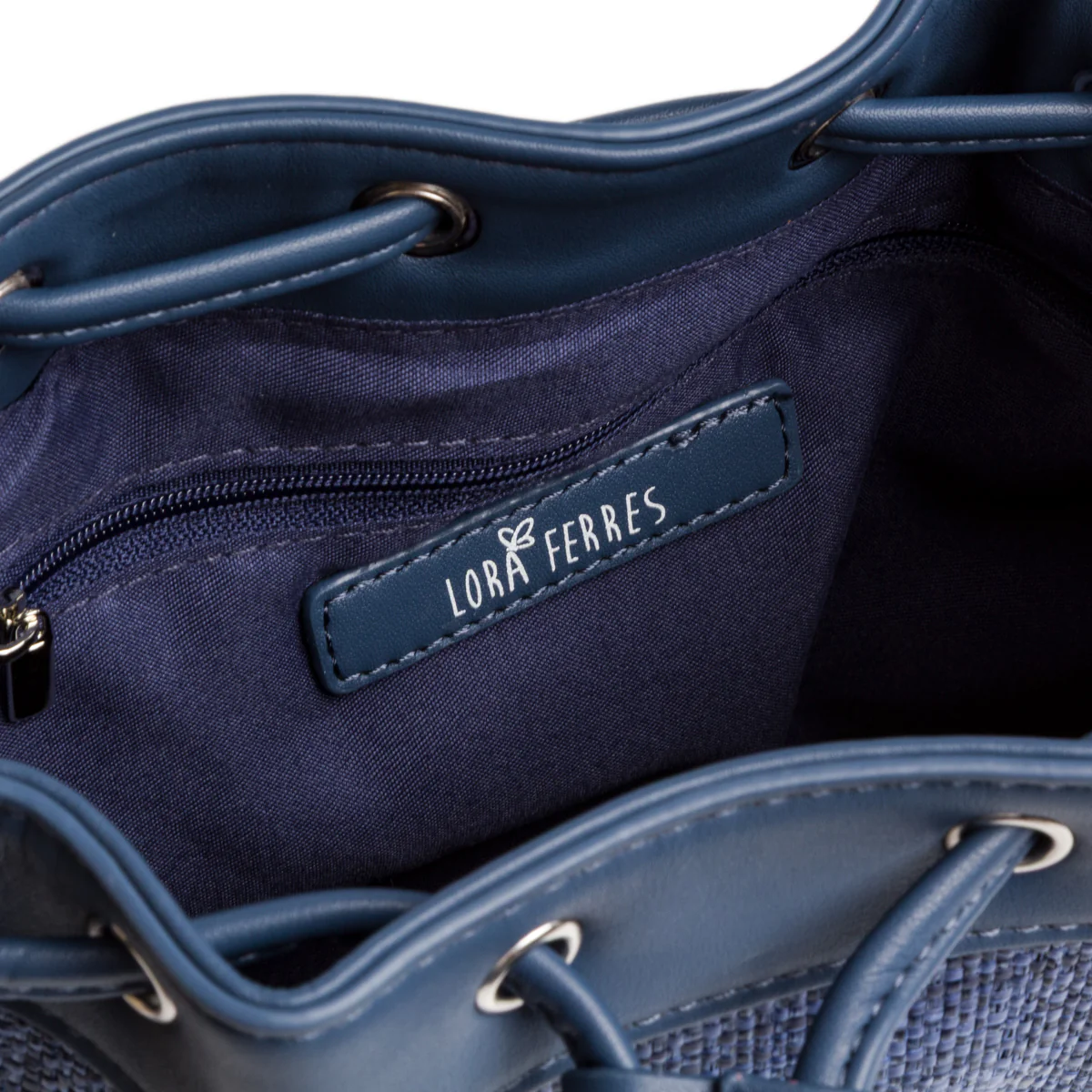 Borsa a mano blu da Donna con dettaglio effetto rafia Lora Ferres - Image 5