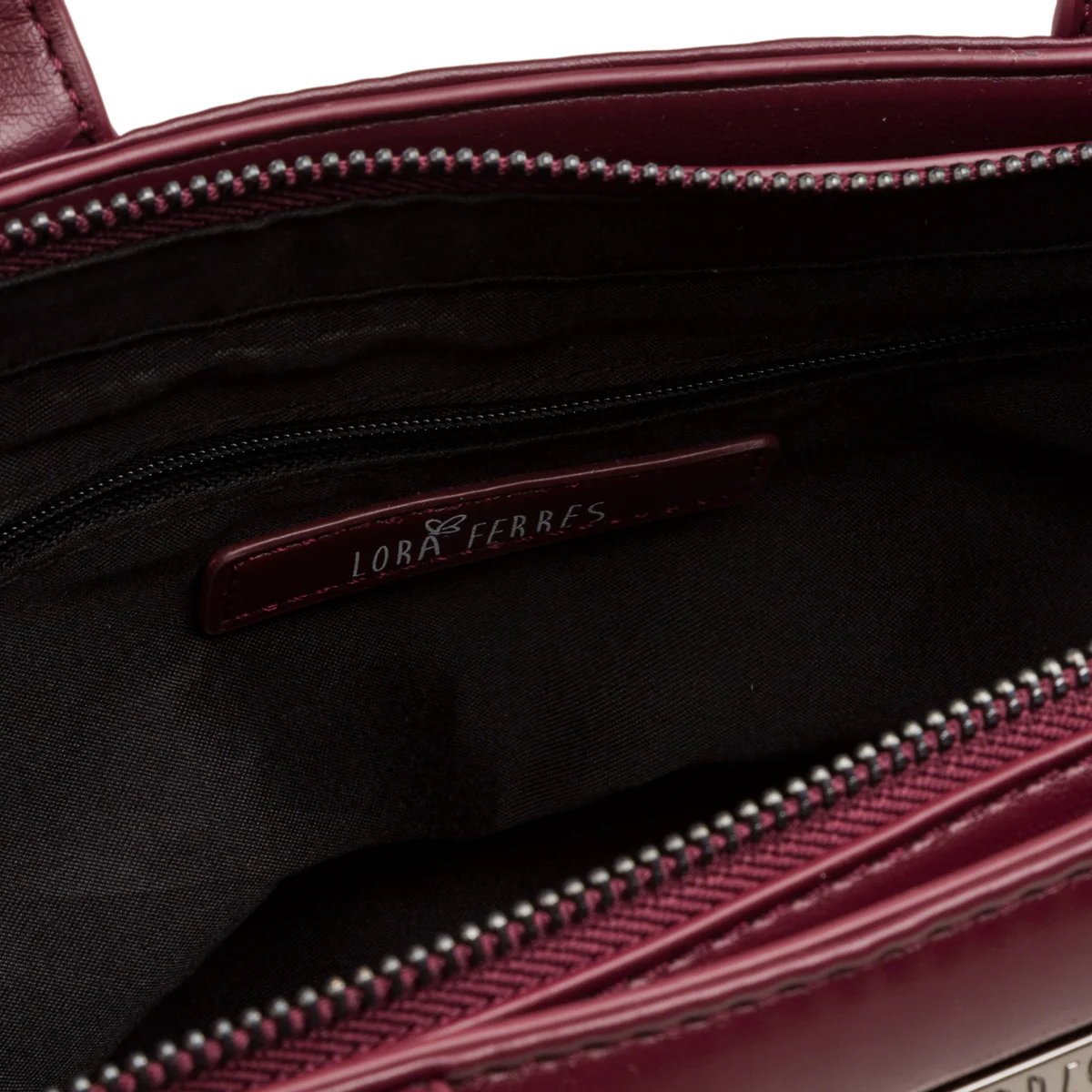 Borsa a mano bordeaux burgundy da donna con logo Lora Ferres - Image 4