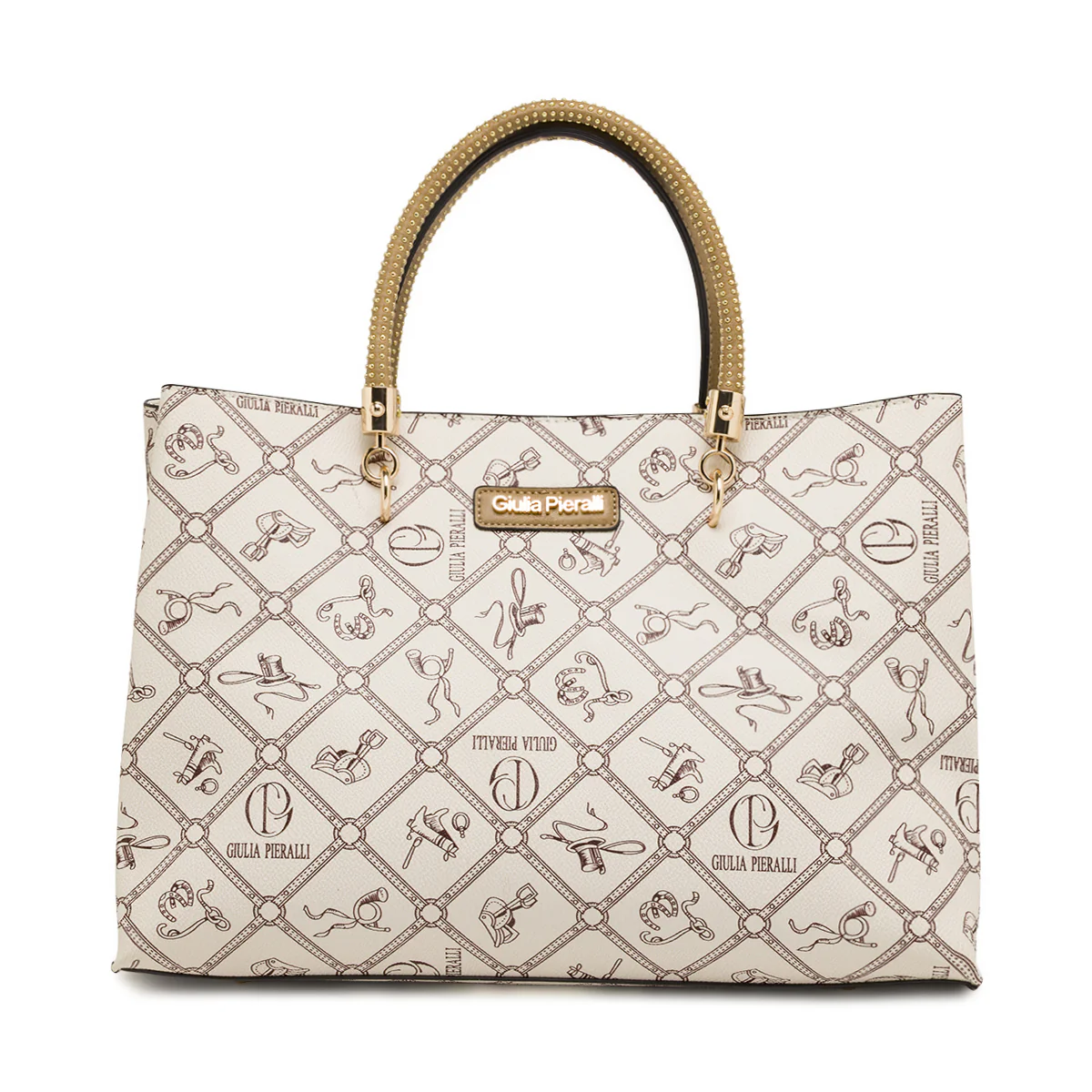 Borsa a mano da Donna beige con manici borchiati Giulia Pieralli