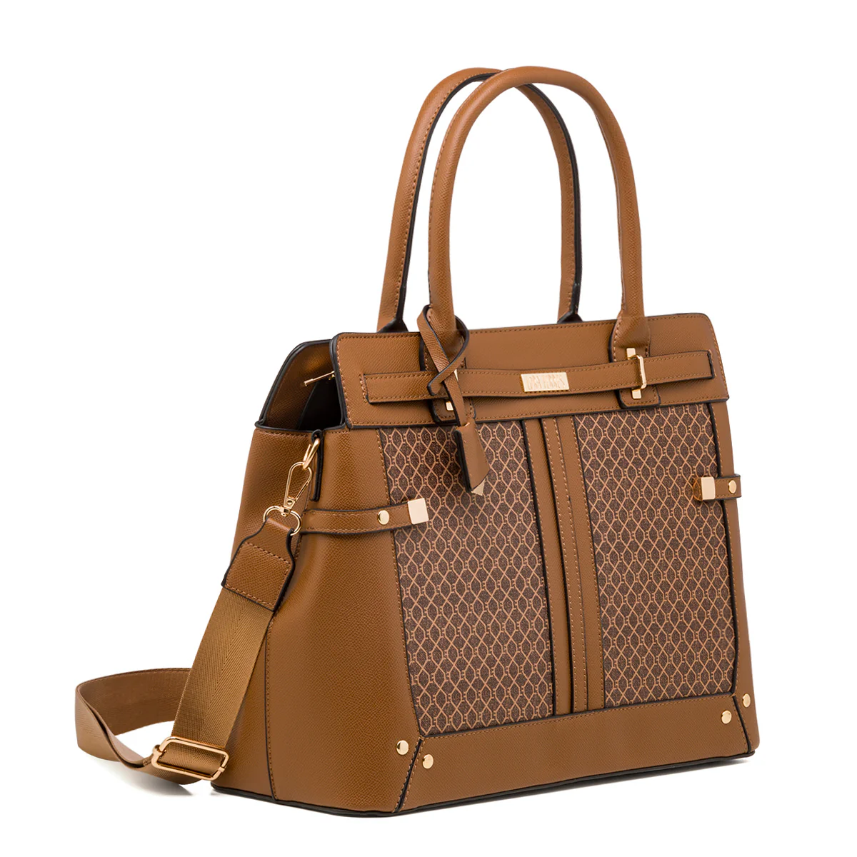 Borsa a mano da donna marrone con logo Lora Ferres - Image 3