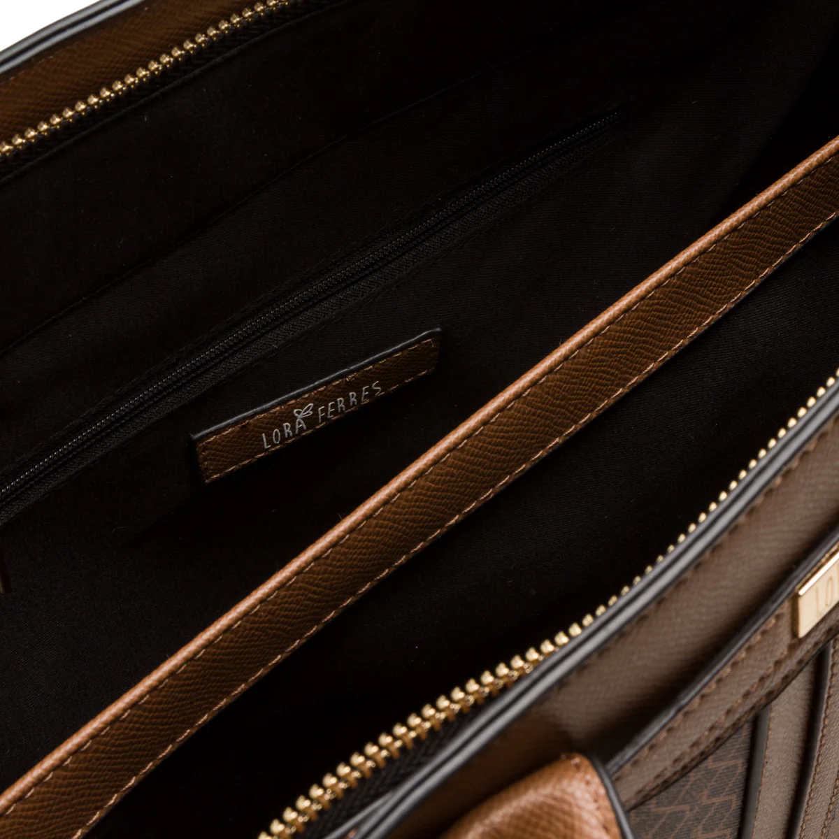 Borsa a mano da donna marrone con logo Lora Ferres - Image 4