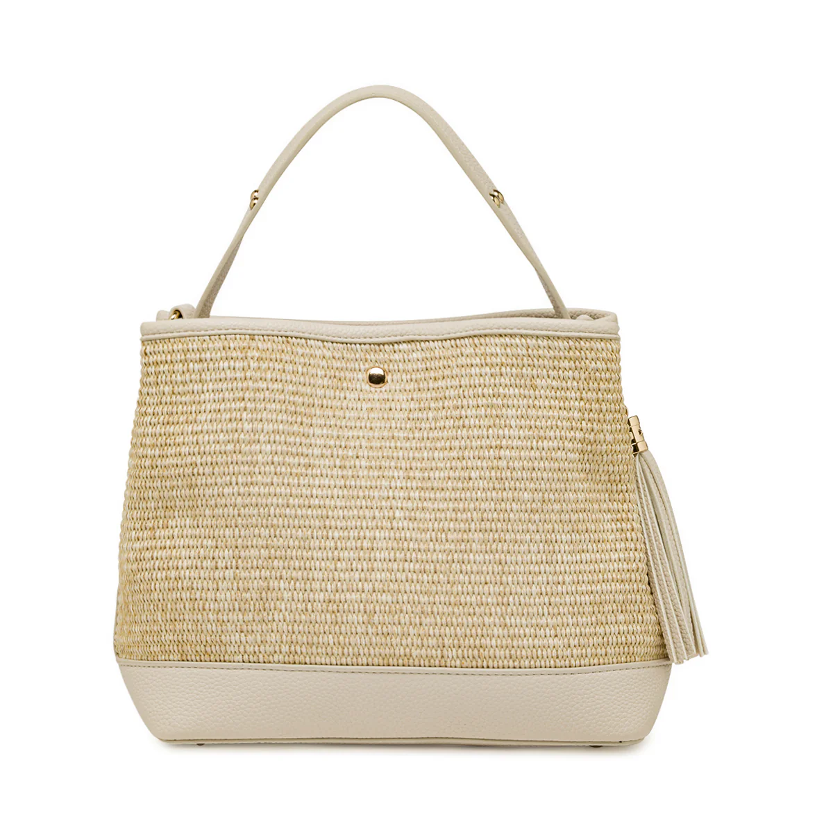 Borsa a mano da Donna nude effetto paglia con nappa Lora Ferres