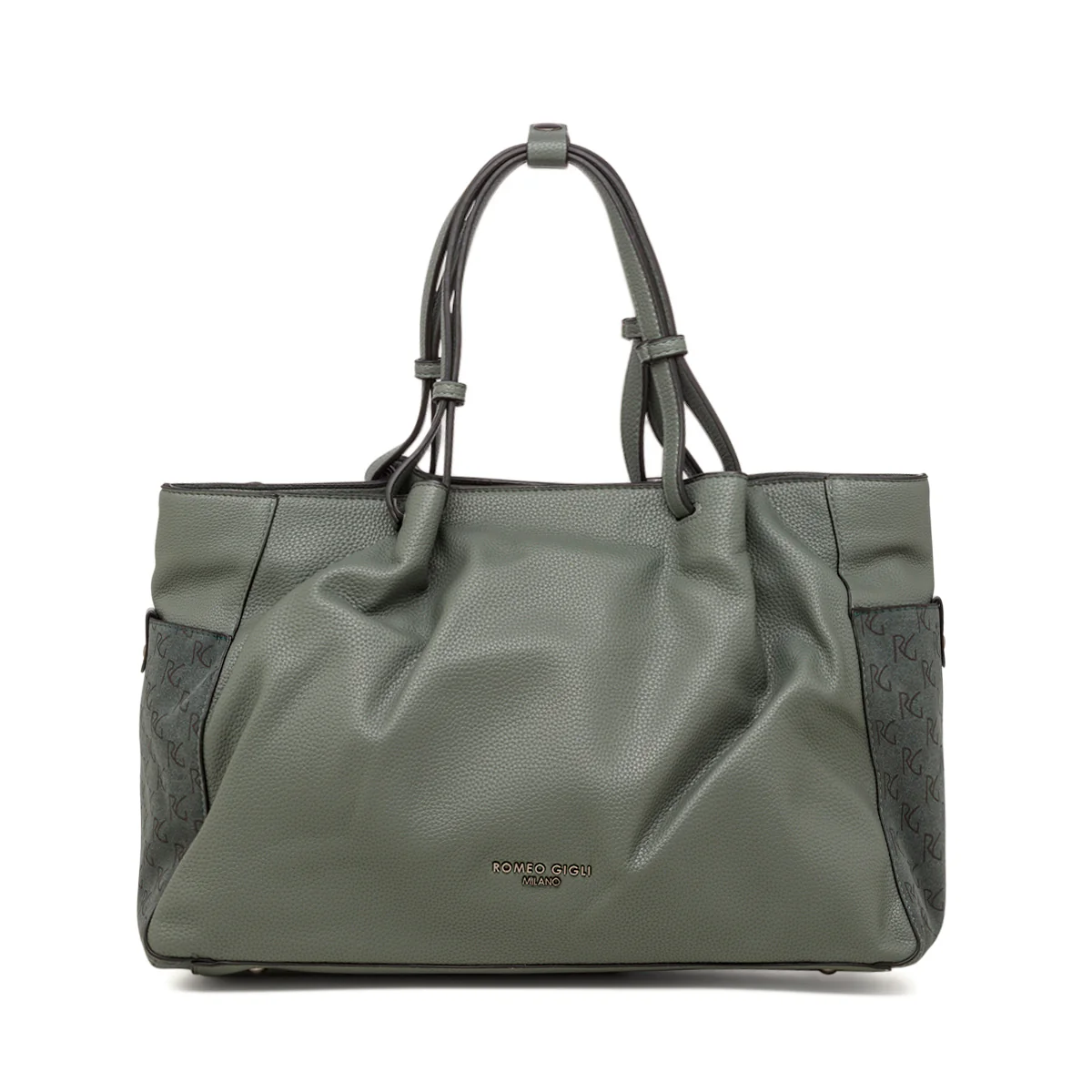 Borsa a mano da donna verde salvia con logo Romeo Gigli Milano