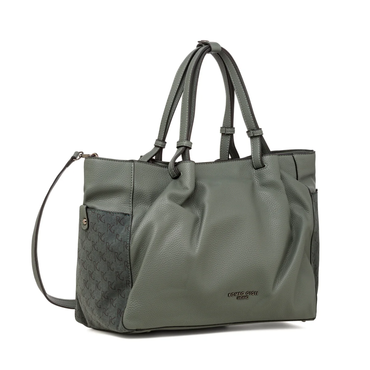 Borsa a mano da donna verde salvia con logo Romeo Gigli Milano - Image 2