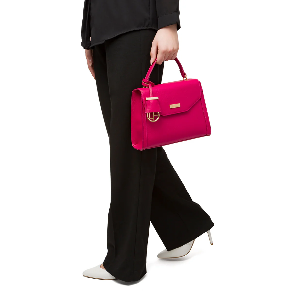 Borsa a mano fucsia da donna con pendaglio Lora Ferres - Image 5