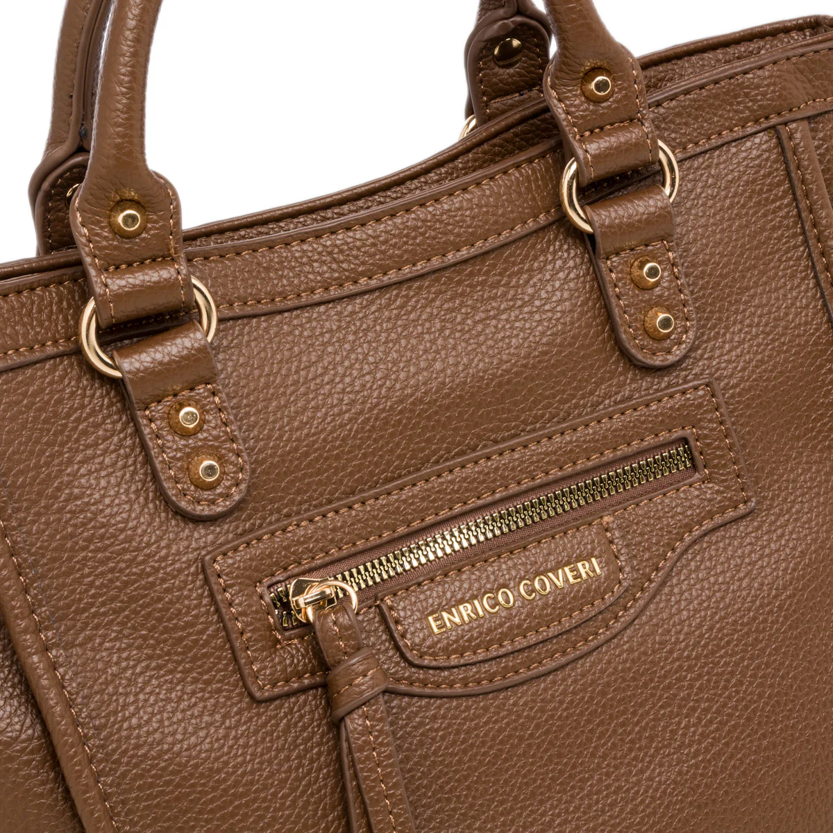 Borsa a mano marrone da donna con logo Enrico Coveri - Image 3