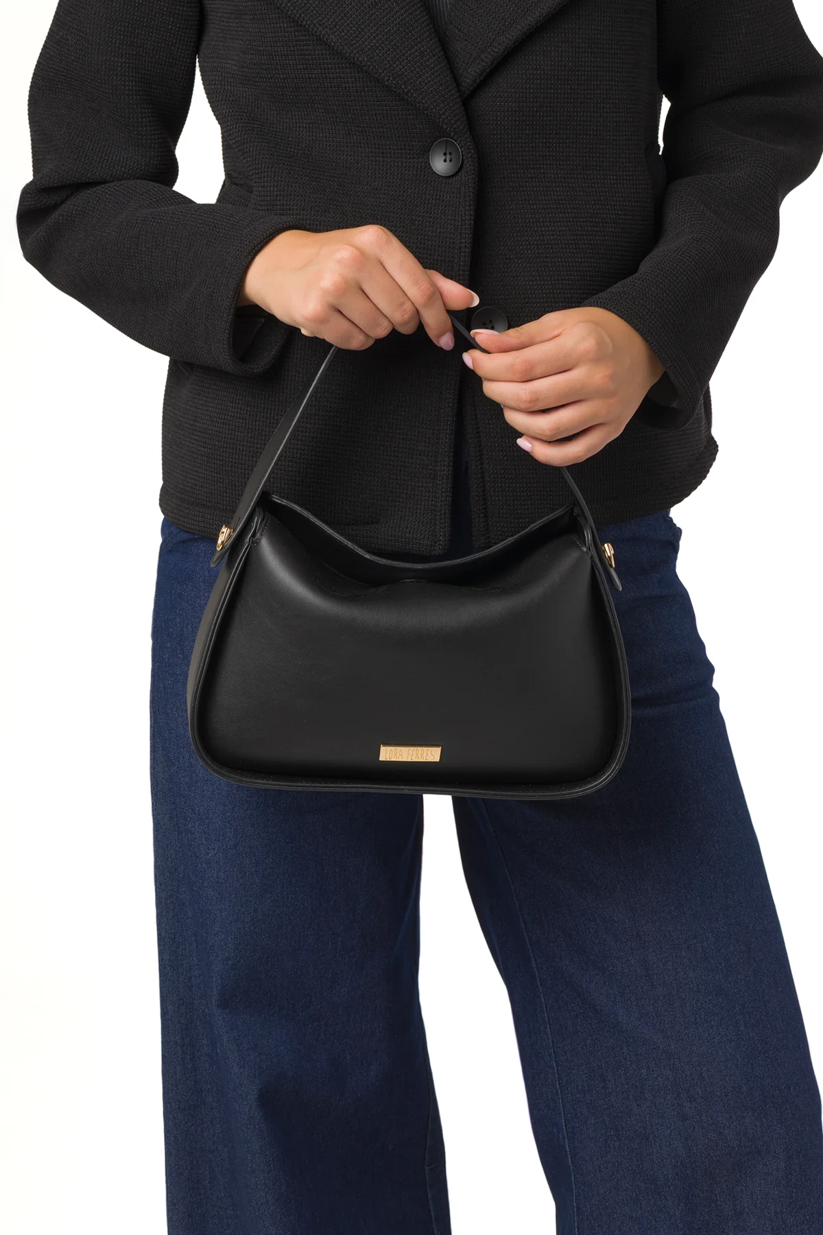 Borsa a mano nera da Donna con logo e tracolla rimovibile Lora Ferres - Image 2