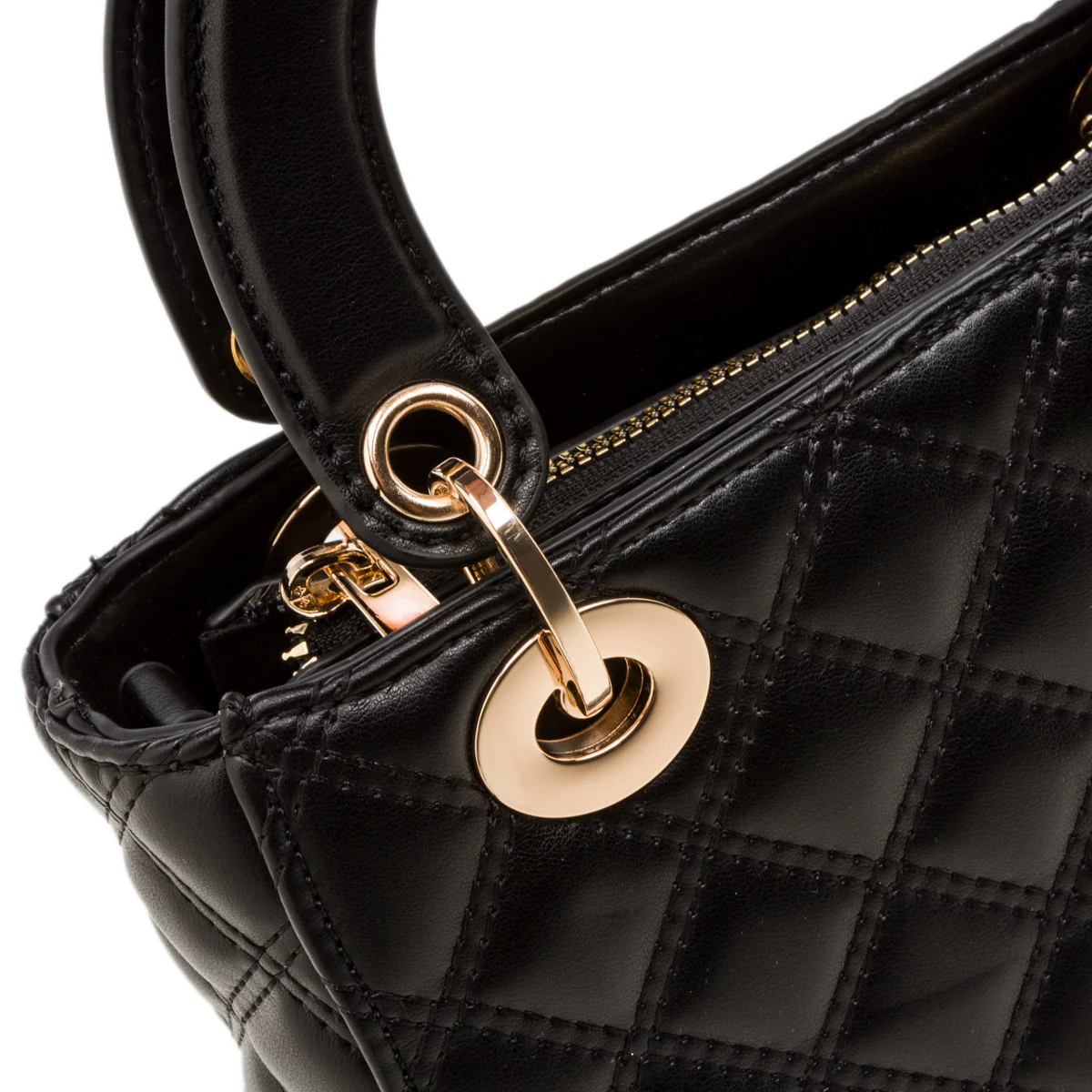 Borsa a mano nera da donna effetto trapuntato Lora Ferres - Image 3