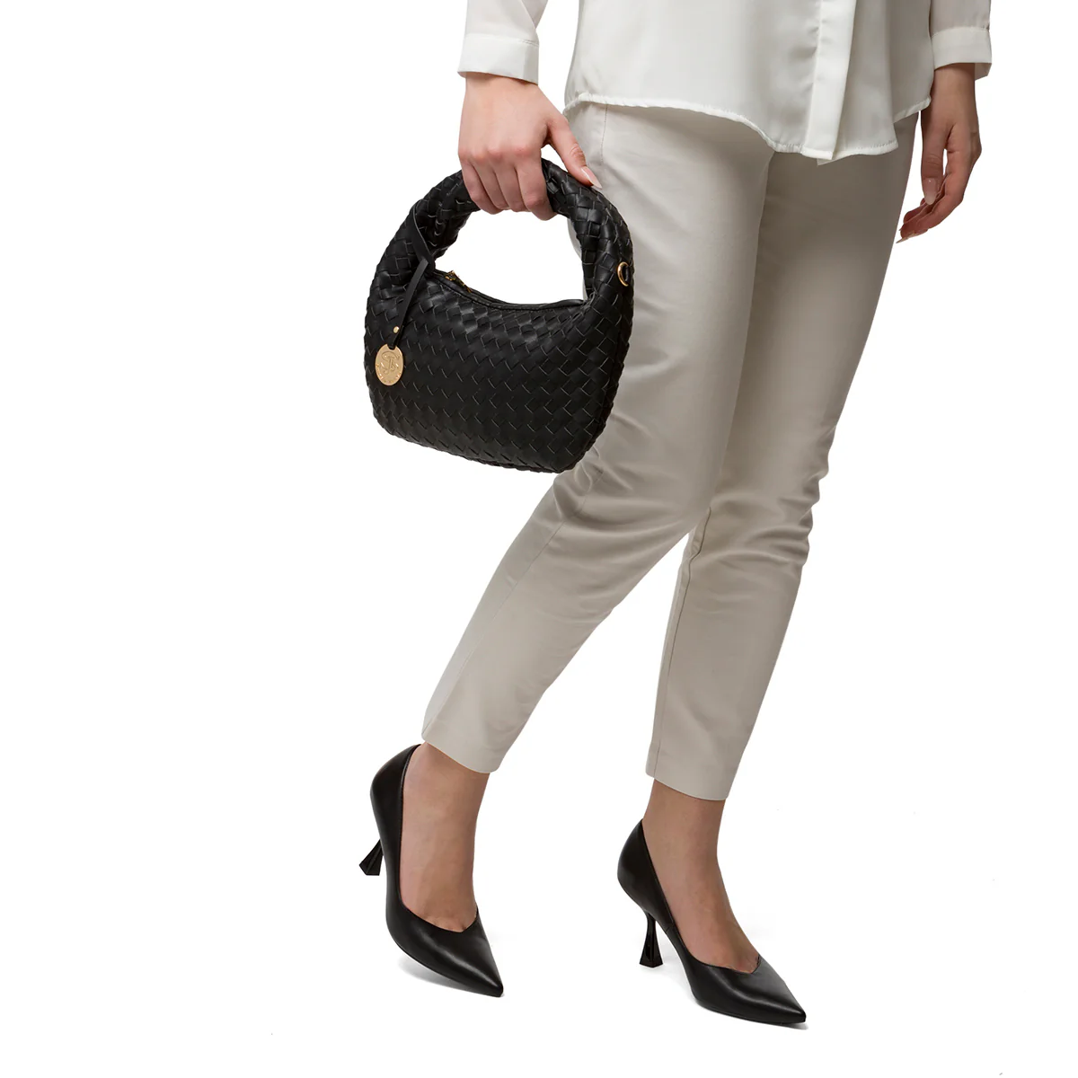 Borsa a mano nera effetto intrecciato da donna Swish Jeans Cica - Image 6