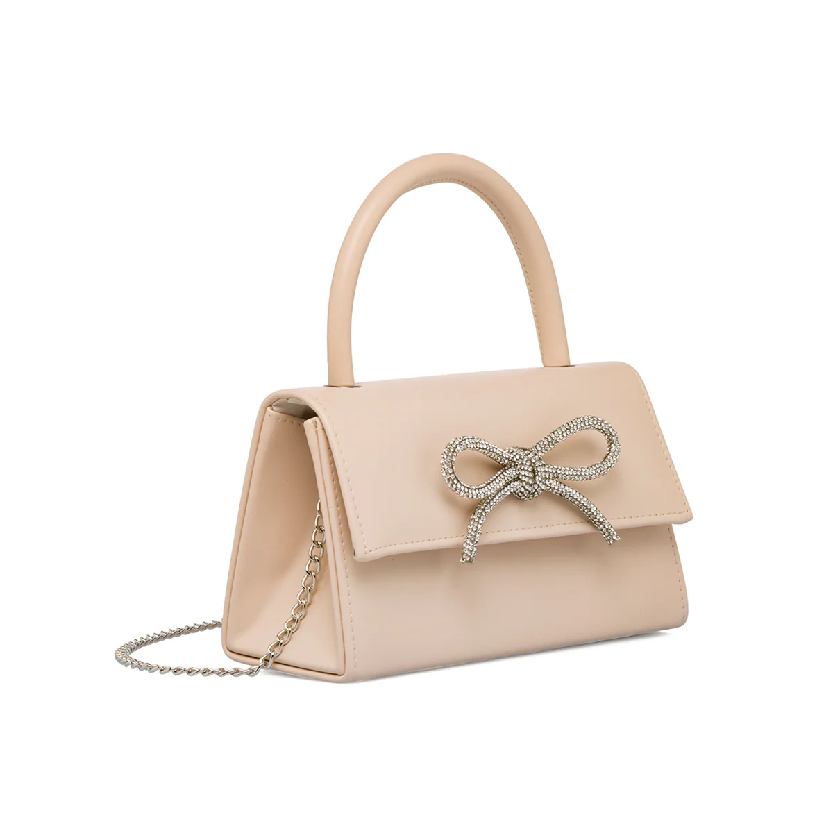 Borsa a mano nude da donna con fiocchetto in strass Lora Ferres - Image 3