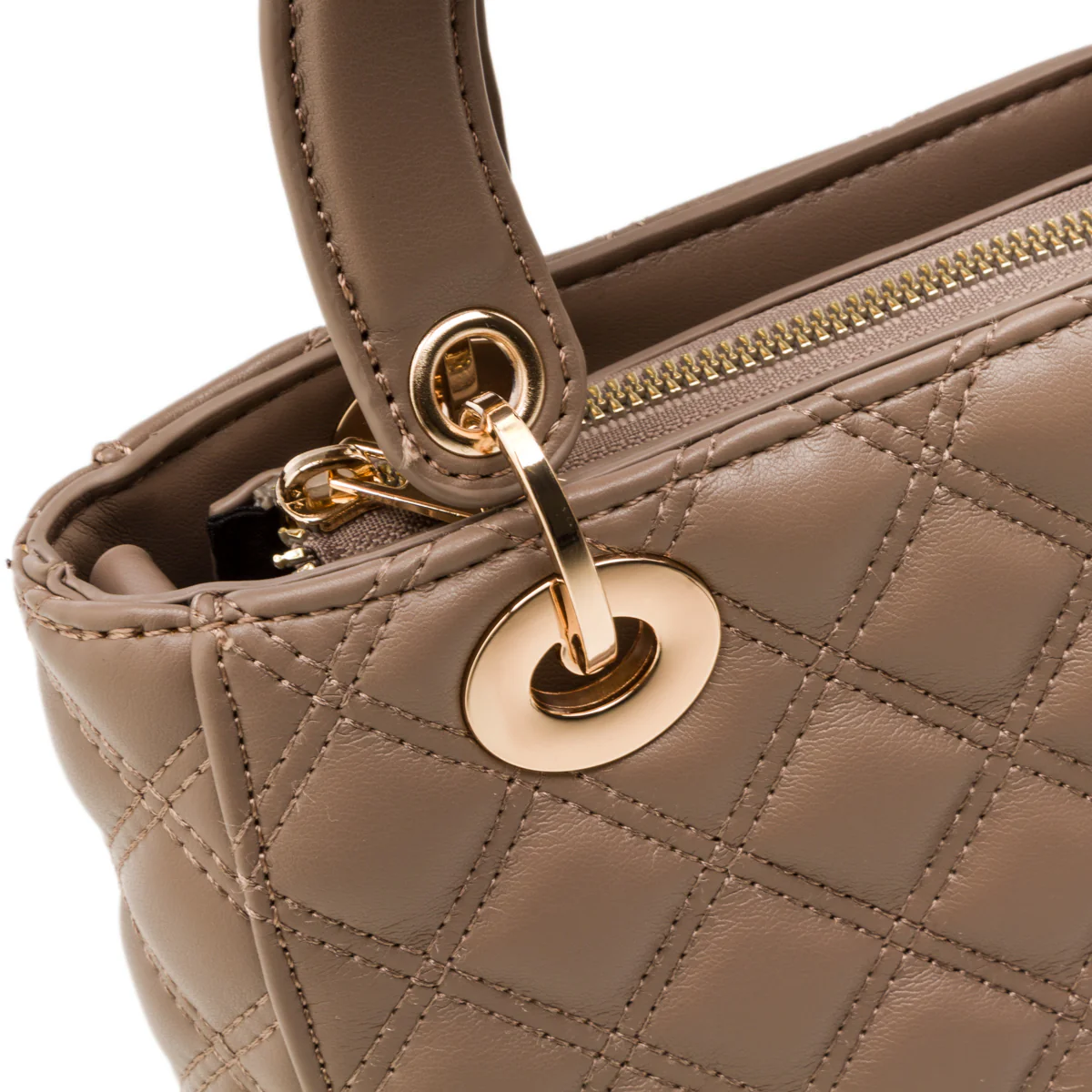 Borsa a mano taupe da donna effetto trapuntato Lora Ferres - Image 3