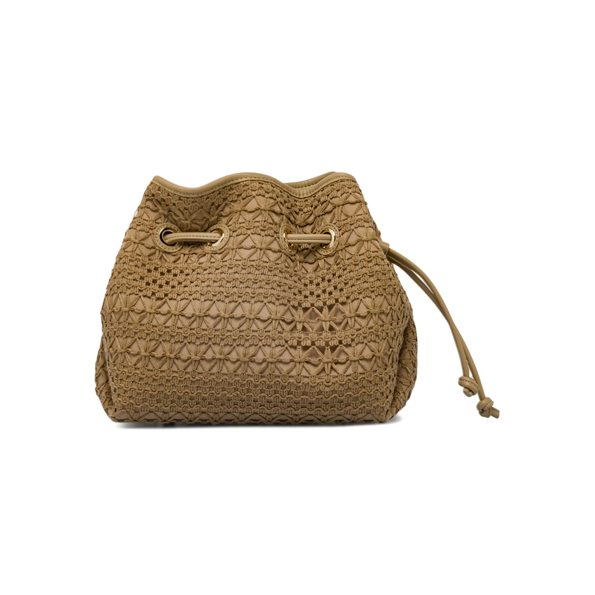 Borsa a secchiello beige Donna effetto crochet e coulisse Lora Ferres - Image 2
