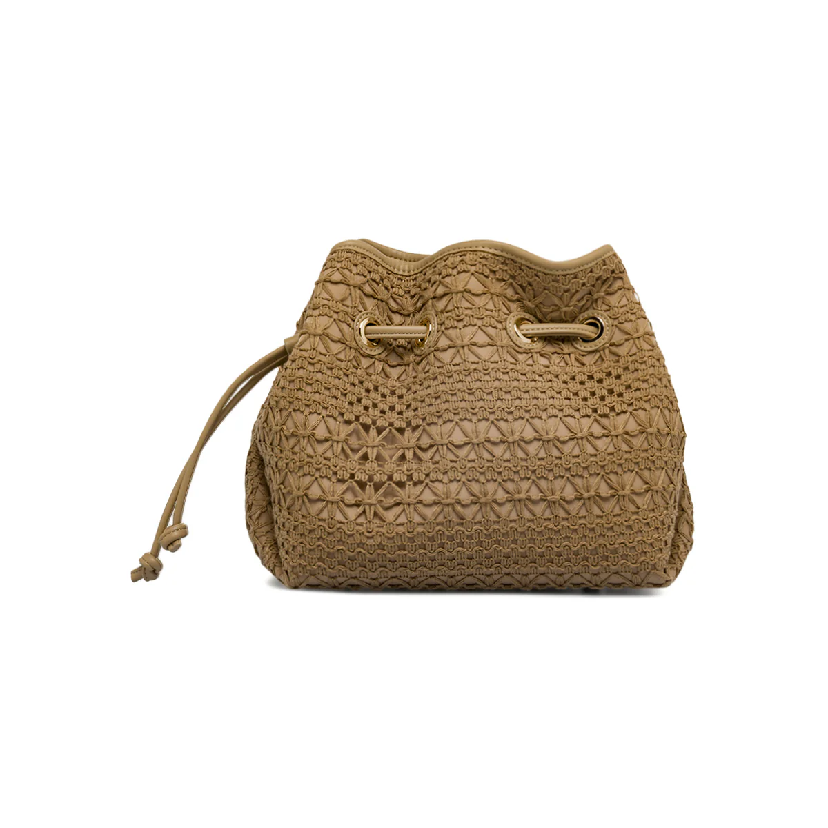 Borsa a secchiello beige Donna effetto crochet e coulisse Lora Ferres - Image 4