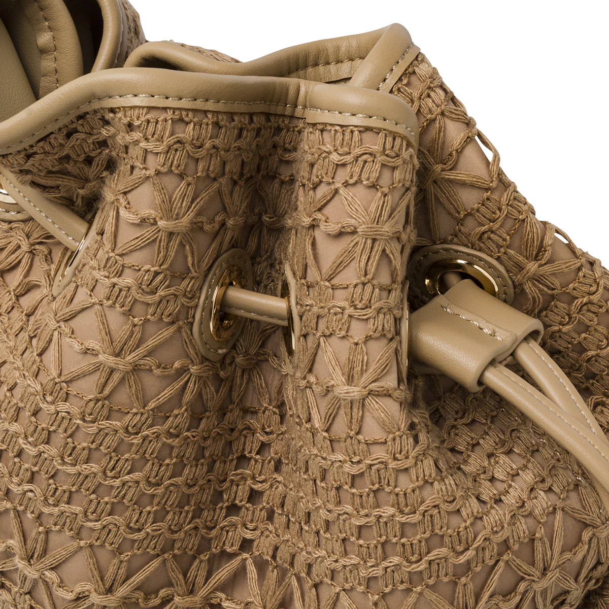 Borsa a secchiello beige Donna effetto crochet e coulisse Lora Ferres - Image 5