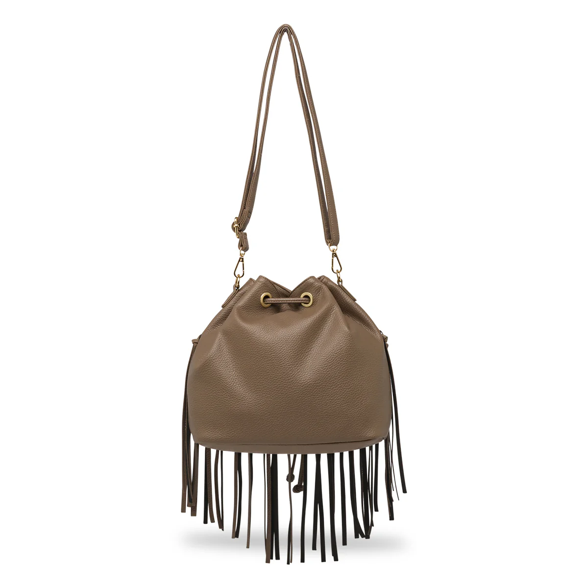 Borsa a secchiello marrone da Donna con frange e tracolla Lora Ferres - Image 3