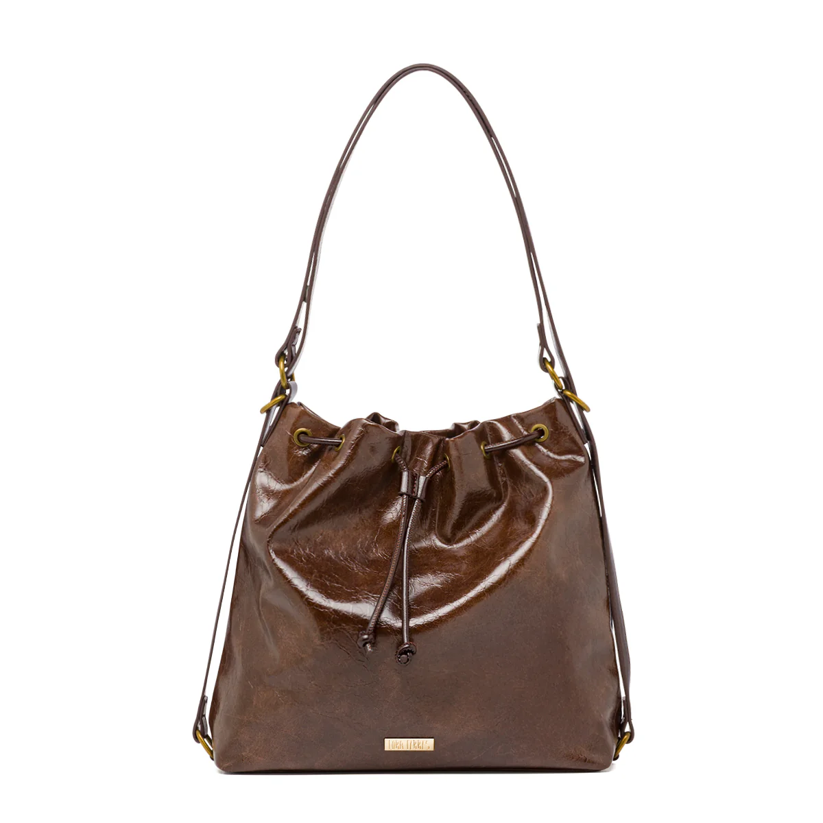 Borsa a secchiello marrone da Donna Lora Ferres - Image 4