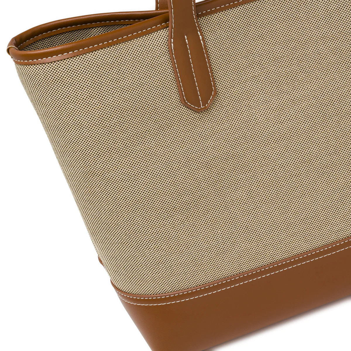 Borsa a spalla ampia da donna Lora Ferres beige e marrone in tessuto - Image 3