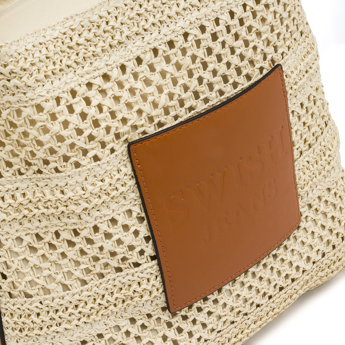 Borsa a spalla beige da Donna effetto paglia con logo Swish Jeans - Image 4