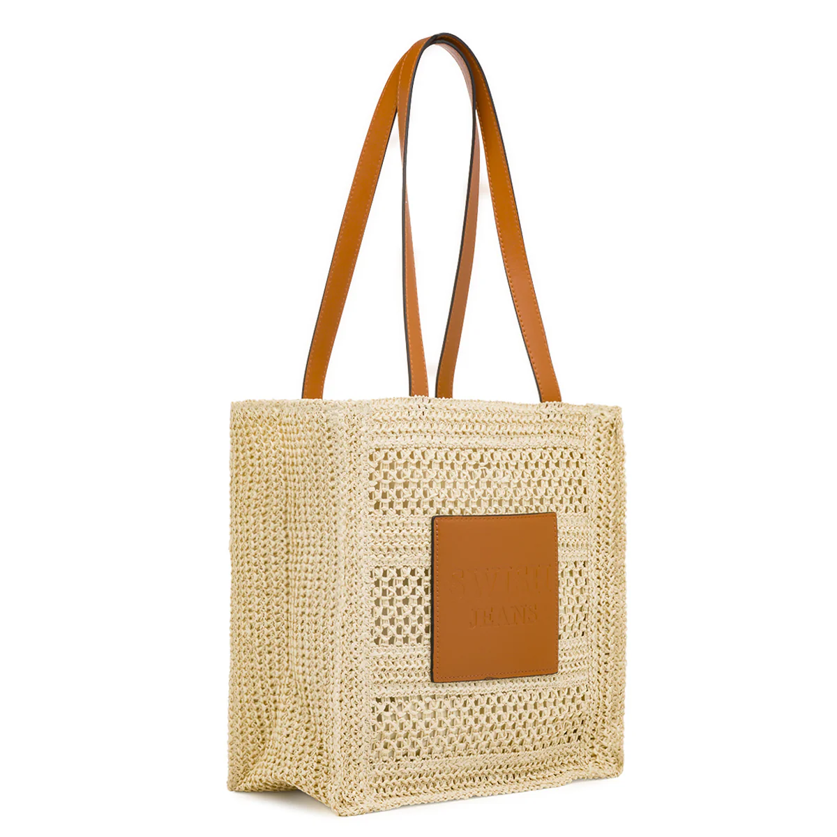 Borsa a spalla beige da Donna effetto paglia con patch Swish Jeans