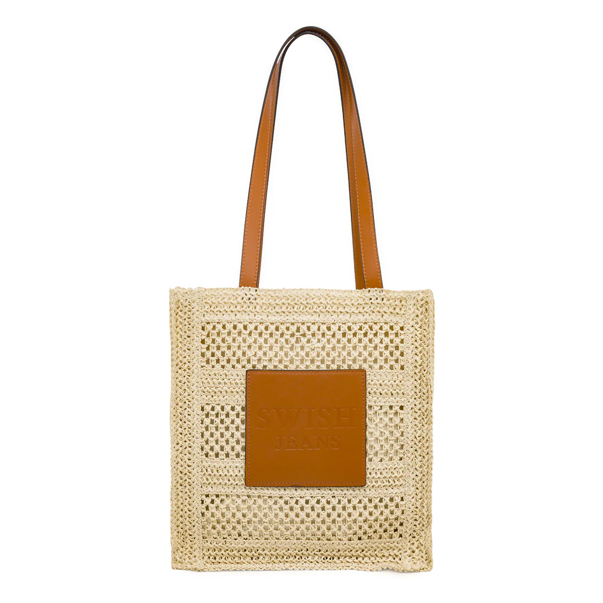Borsa a spalla beige da Donna effetto paglia con patch Swish Jeans - Image 2