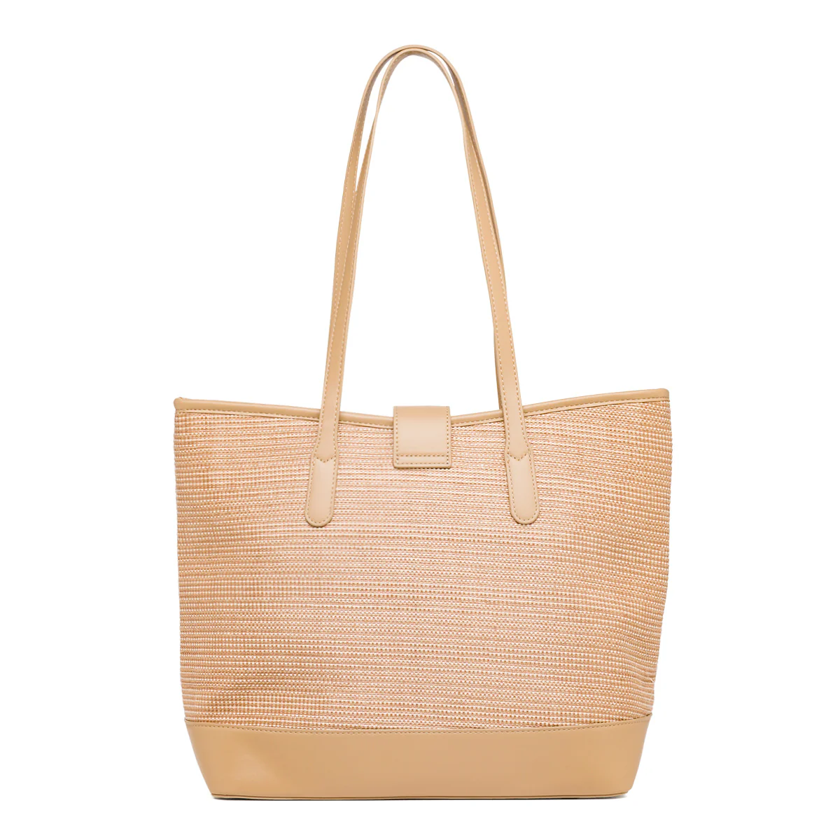 Borsa a spalla Beige da Donna effetto rafia e con logo in metallo Lora Ferres - Image 2