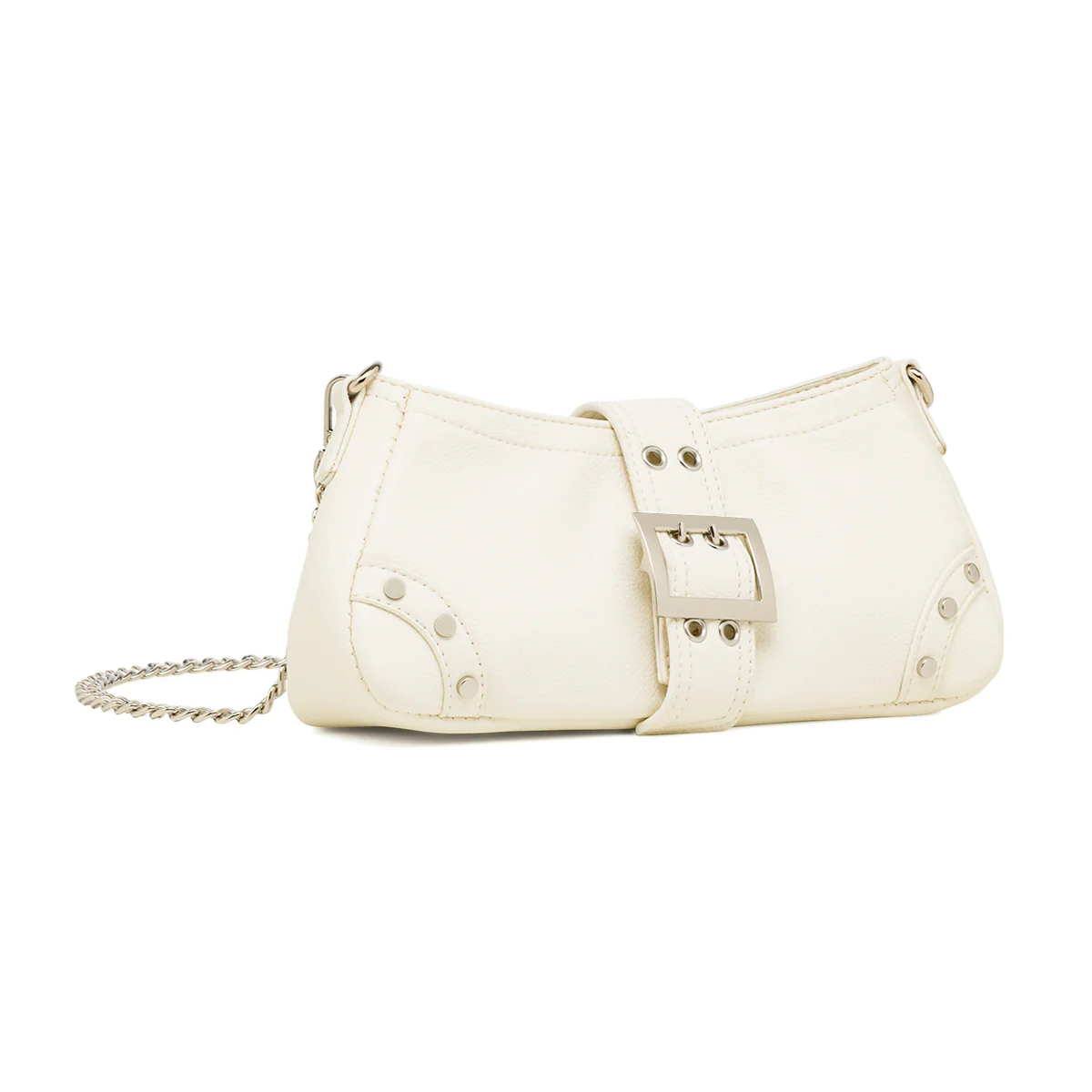 Borsa a Spalla Bianca da Donna con Borchie e Fibbia frontale Lora Ferres