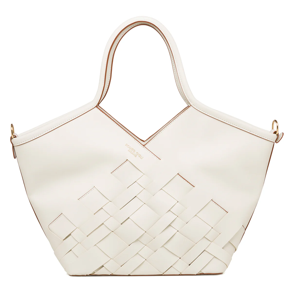Borsa a spalla bianca off-white da donna con intrecci Romeo Gigli Milano Debra