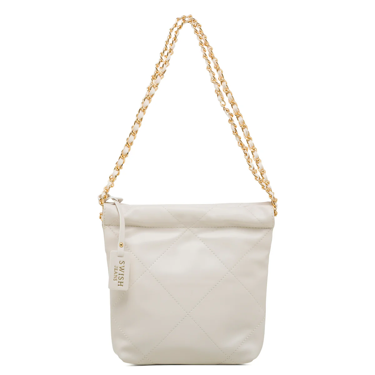 Borsa a spalla bianca off-white trapuntata da donna con manico a catena Swish Jeans Matilda