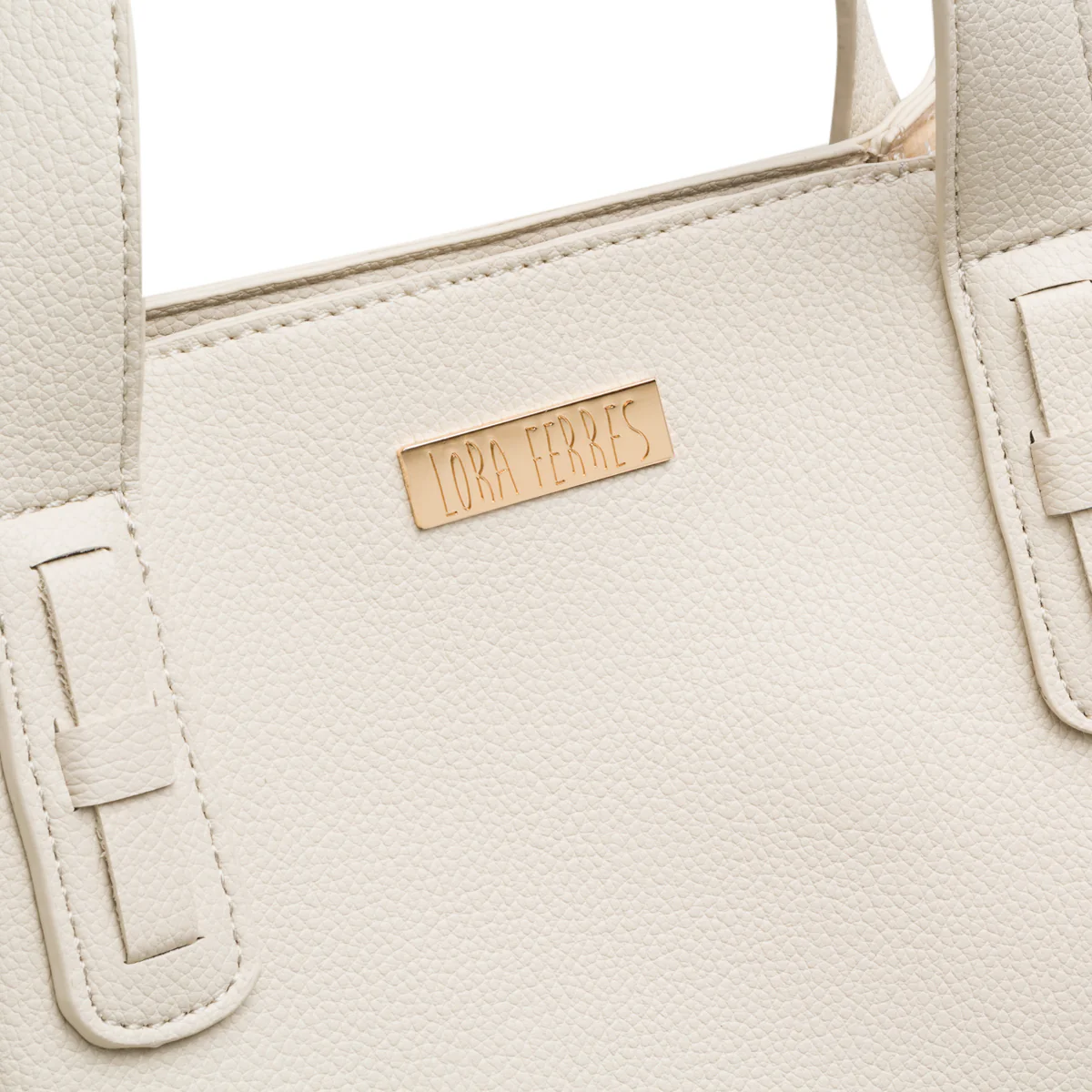 Borsa a spalla bianco latte da donna con logo frontale Lora Ferres - Image 3