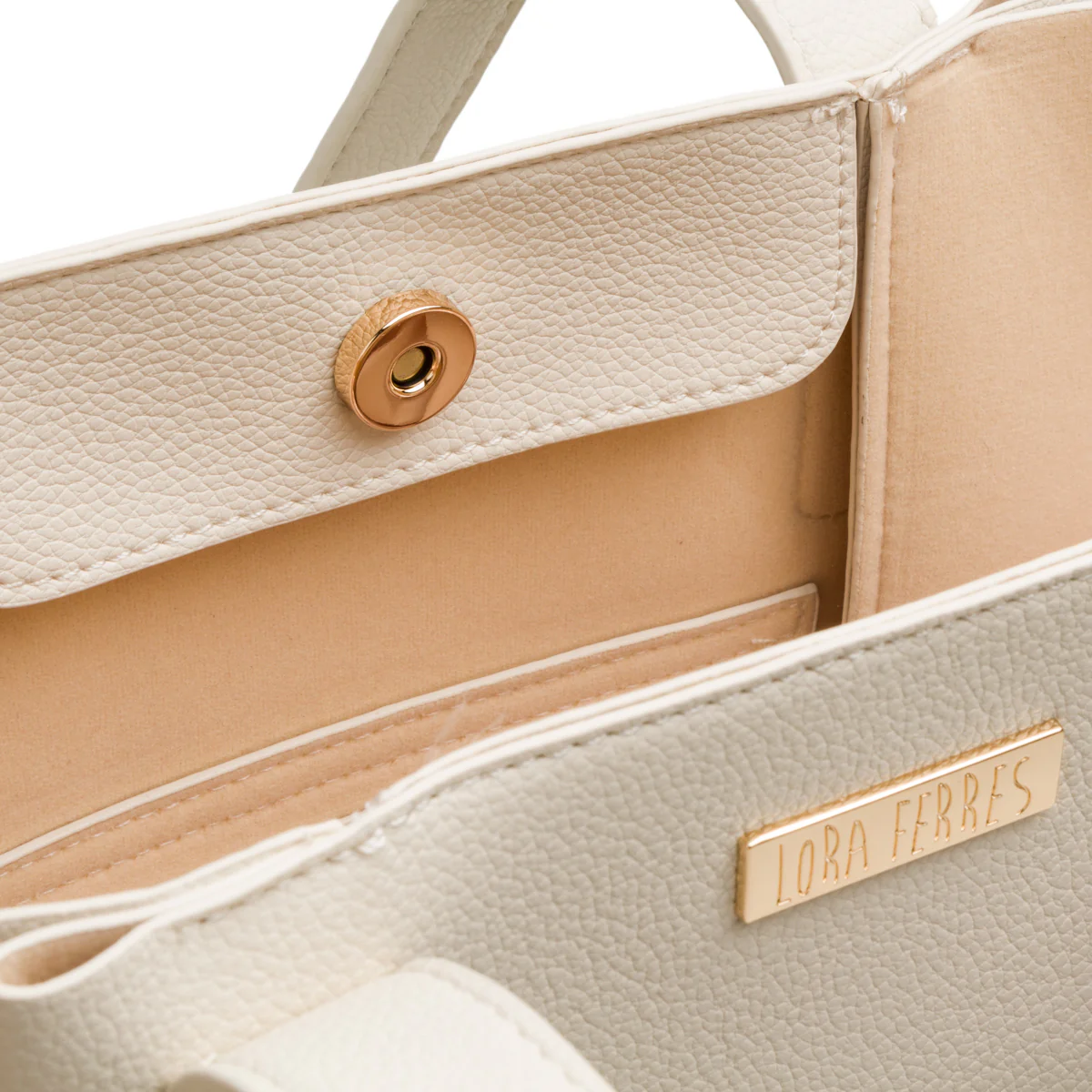 Borsa a spalla bianco latte da donna con logo frontale Lora Ferres - Image 4