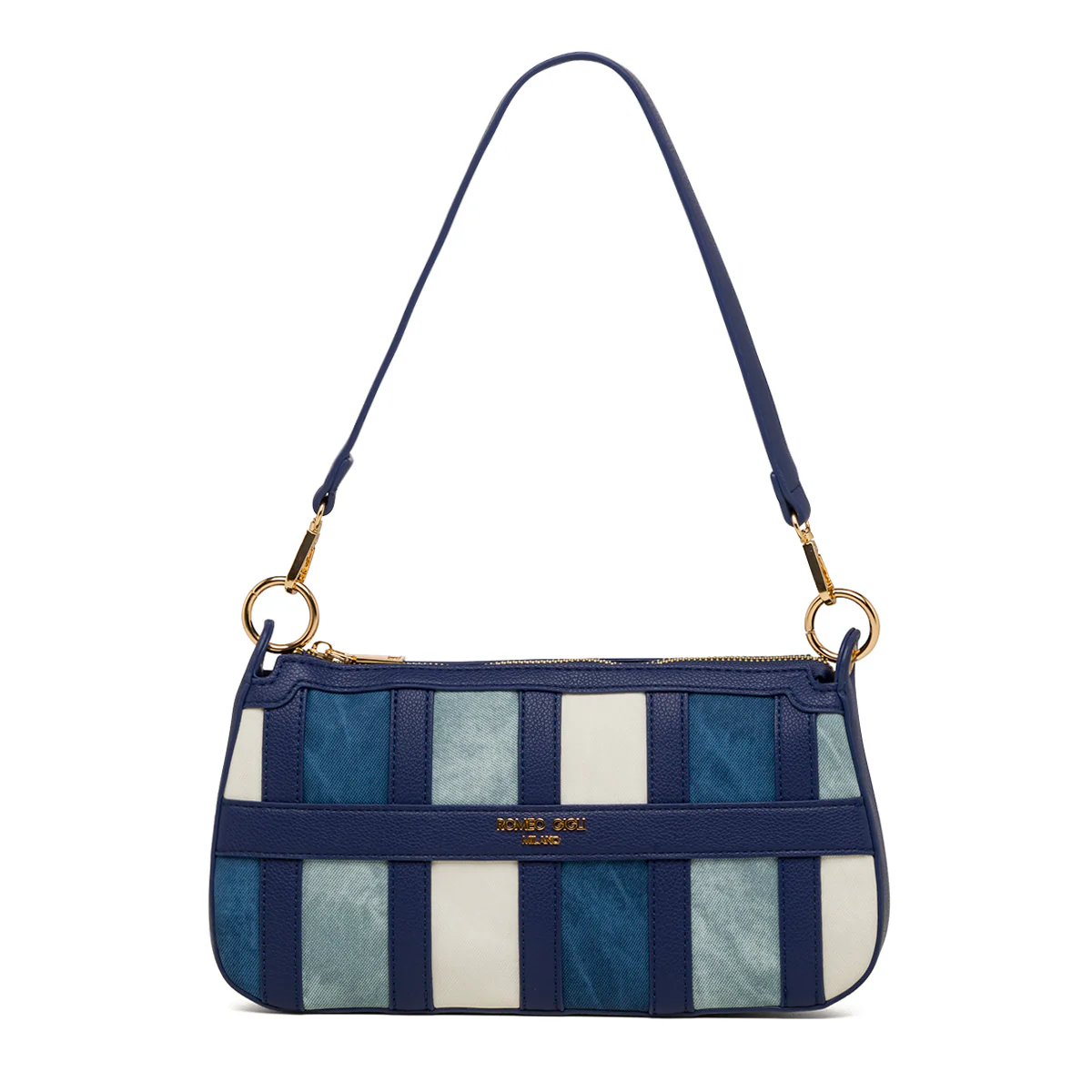 Borsa a spalla blu da donna con logo frontale Romeo Gigli Milano Leslie