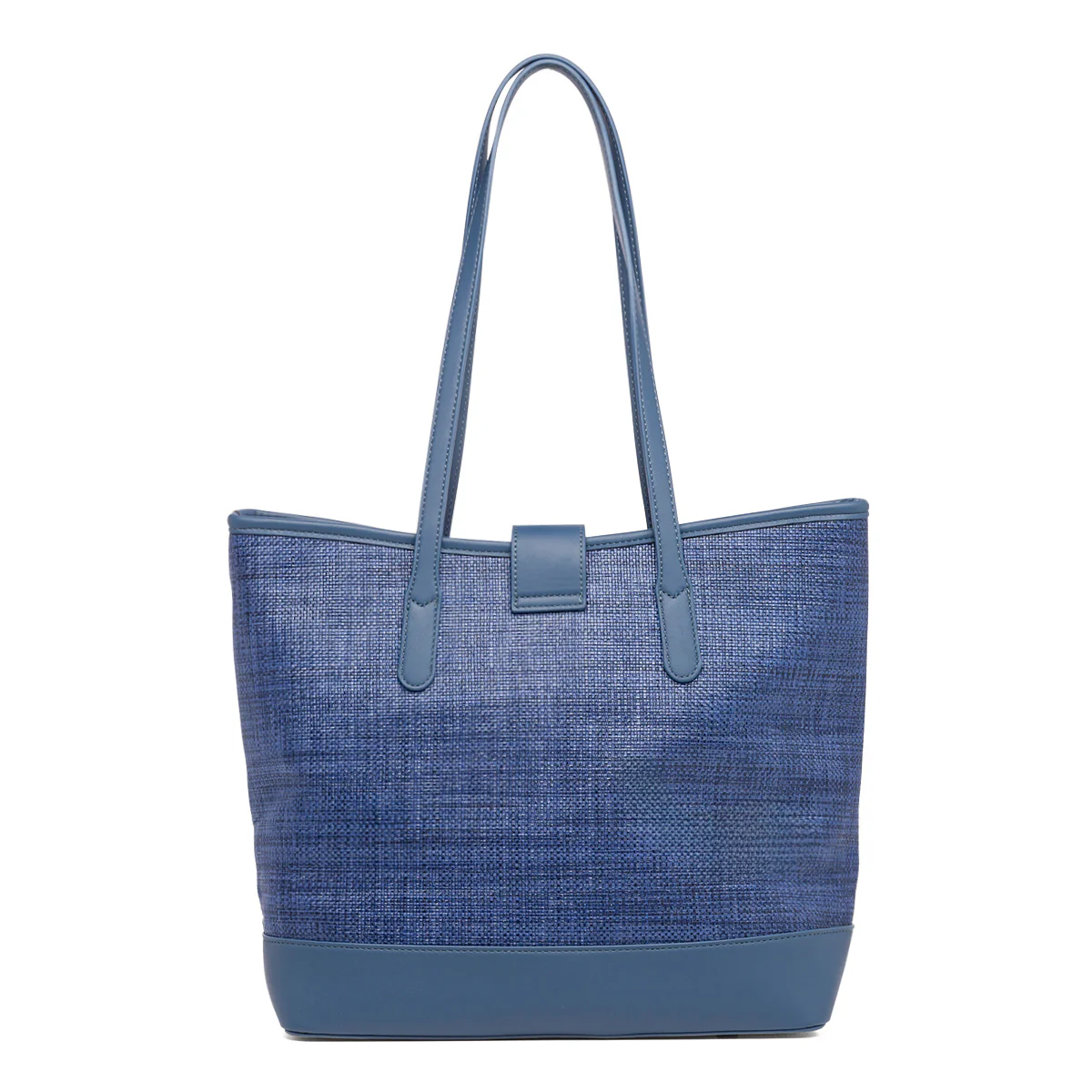 Borsa a spalla Blu da Donna effetto rafia e con logo in metallo Lora Ferres - Image 2