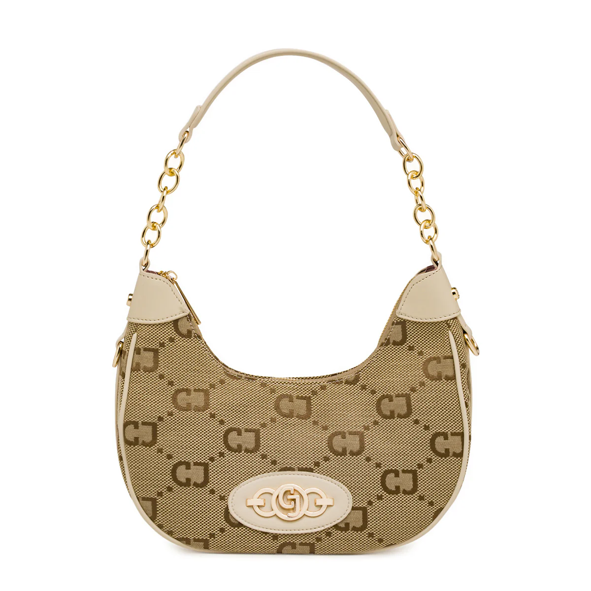 Borsa a spalla da Donna beige con stampa logo e catena Carrera Jeans