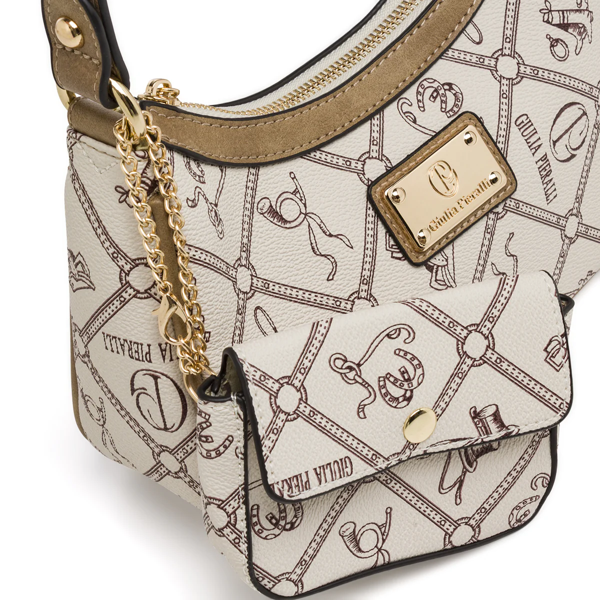 Borsa a spalla da Donna beige con stampa monogram Giulia Pieralli - Image 4