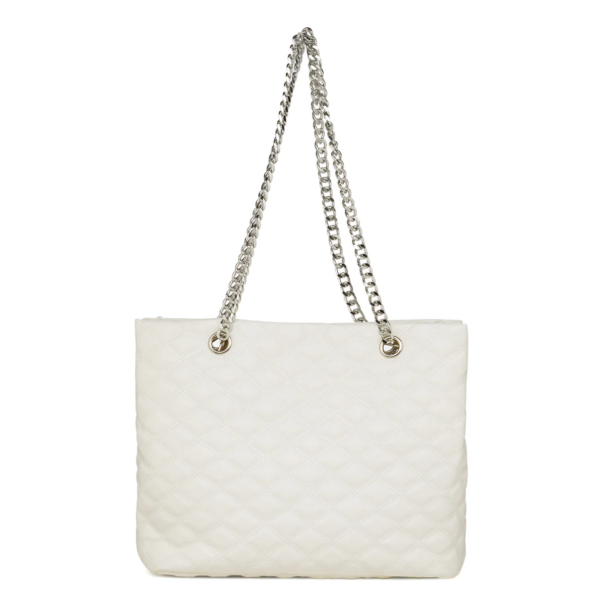 Borsa a spalla da donna bianca effetto trapuntato con logo Lora Ferres - Image 3