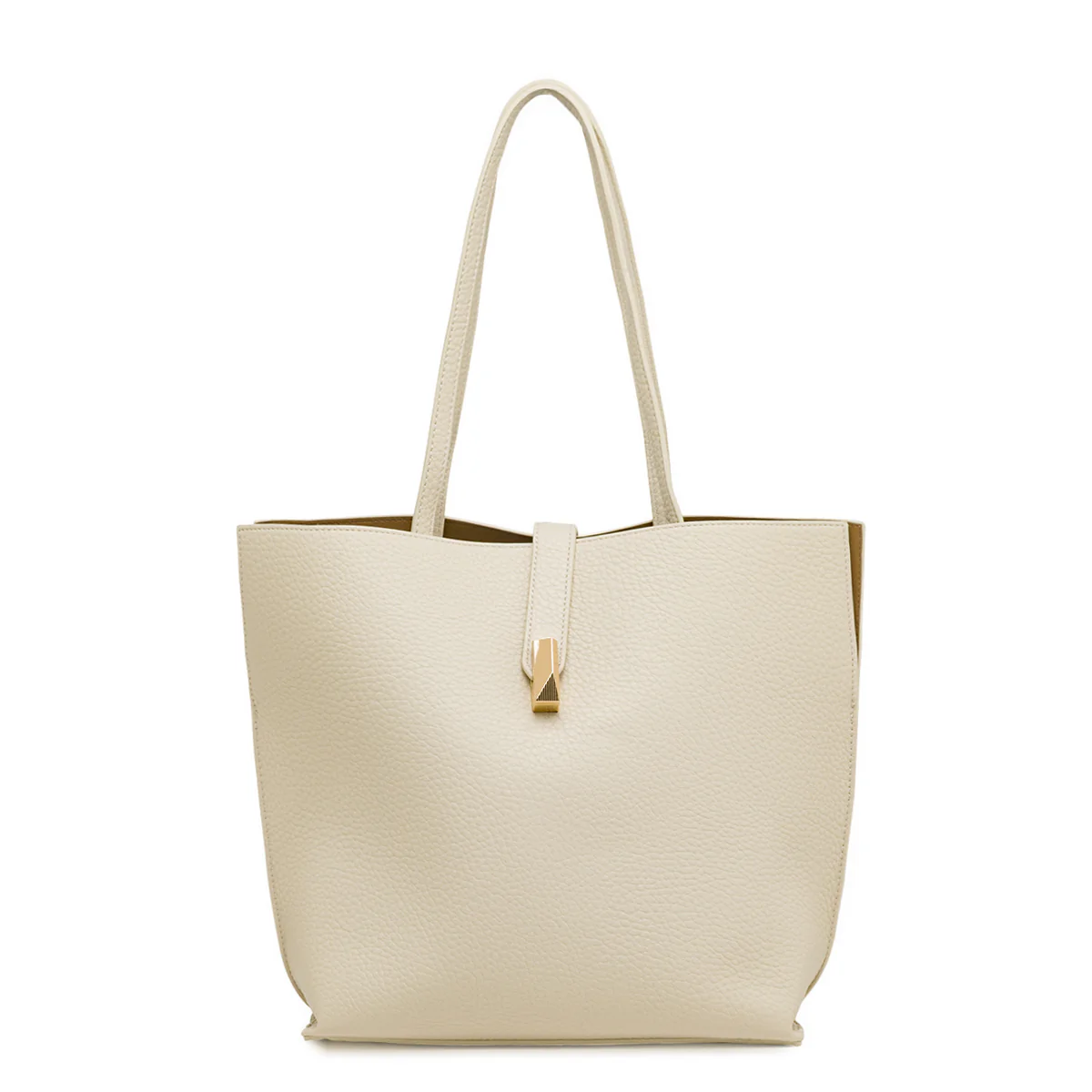 Borsa a spalla da donna bianco off-white con bottone oro Lora Ferres