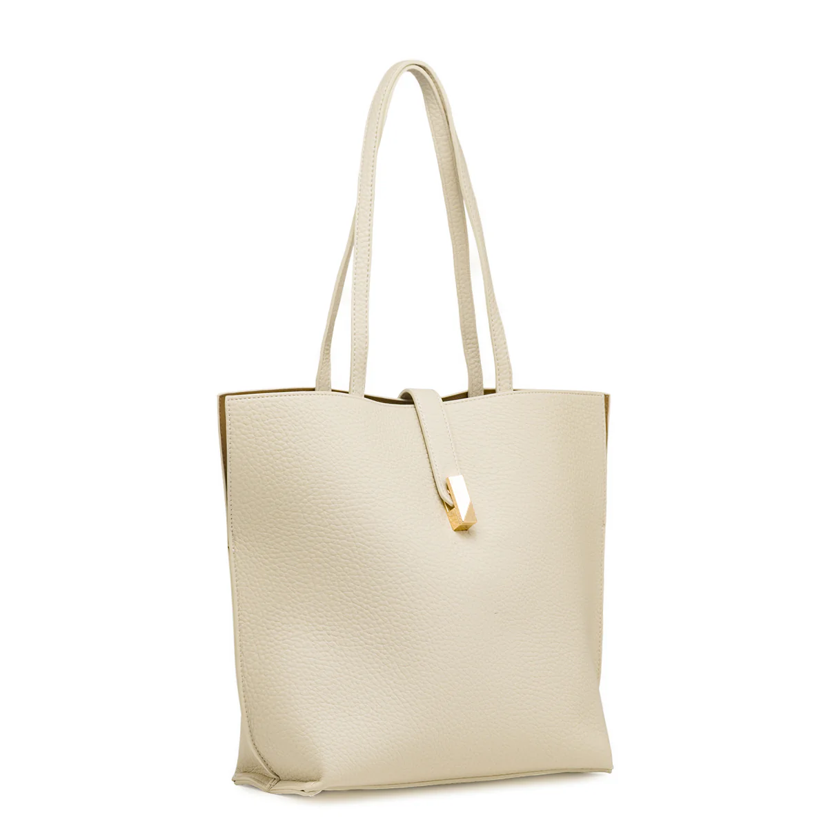 Borsa a spalla da donna bianco off-white con bottone oro Lora Ferres - Image 4