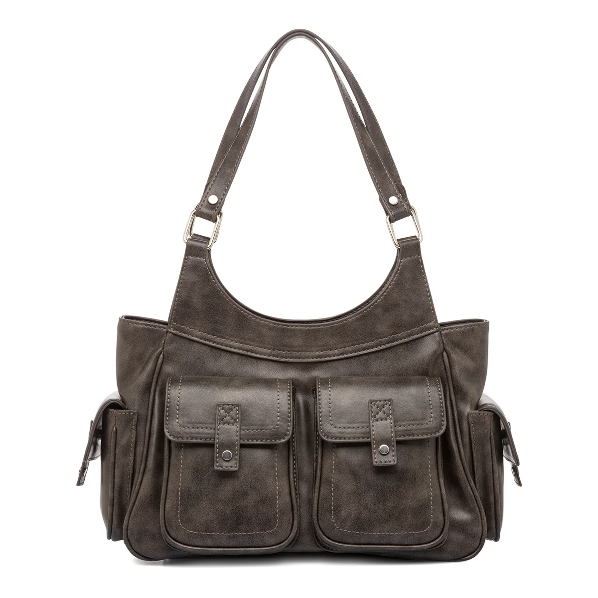 Borsa a spalla da donna grigia effetto vintage Lora Ferres - Image 2