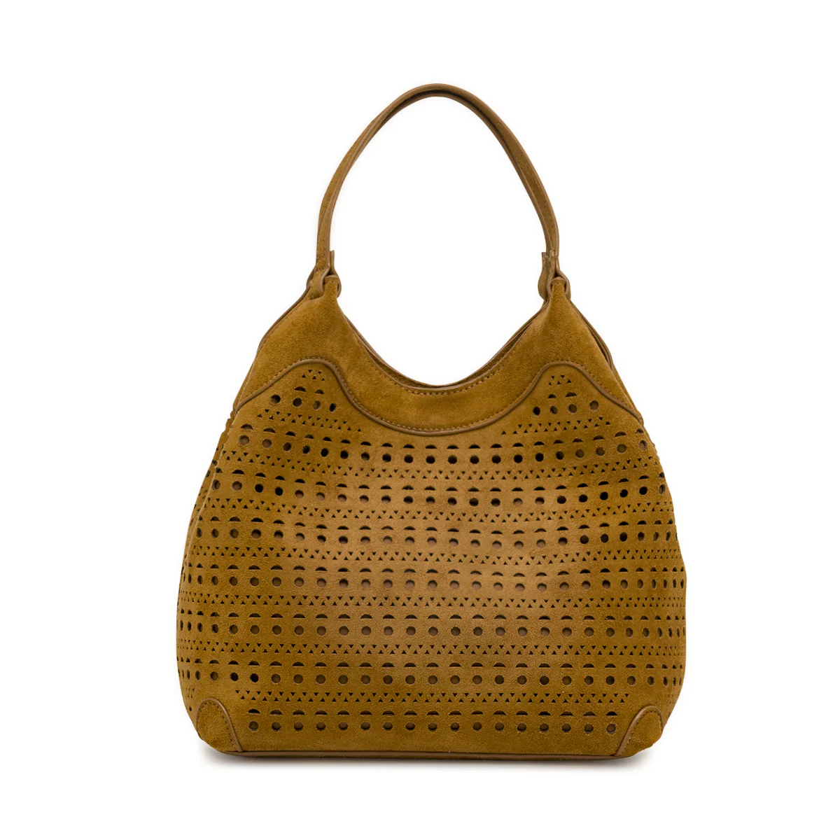 Borsa a spalla da donna Lora Ferres marrone effetto scamosciato - Image 2