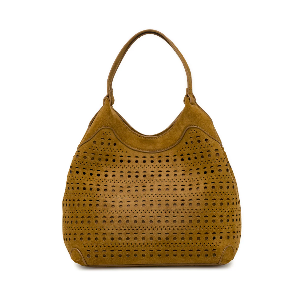 Borsa a spalla da donna Lora Ferres marrone effetto scamosciato - Image 3