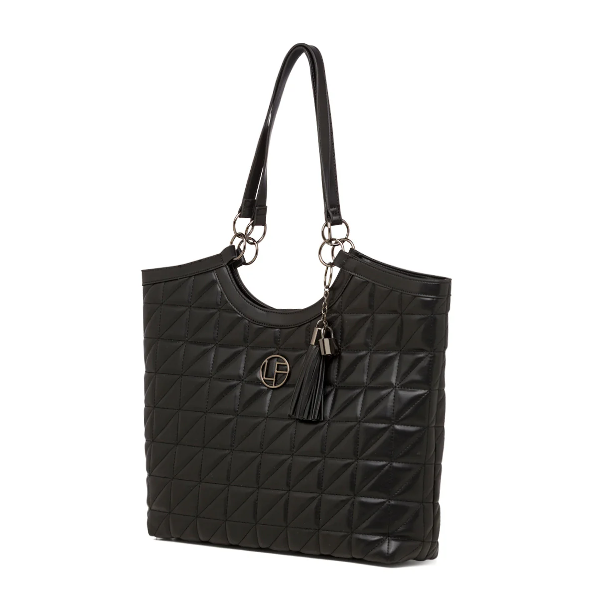Borsa a spalla da donna Lora Ferres nera effetto trapuntato con logo - Image 2