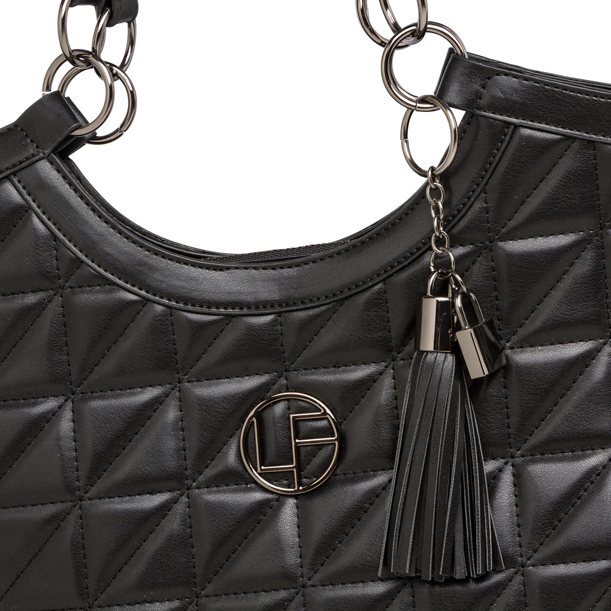 Borsa a spalla da donna Lora Ferres nera effetto trapuntato con logo - Image 3