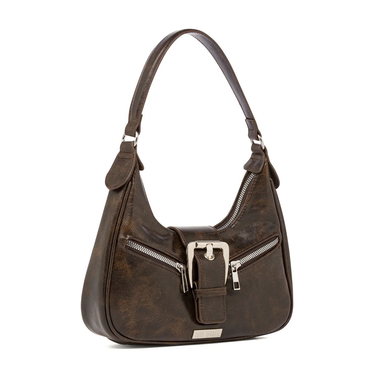 Borsa a Spalla da Donna Marrone con Fibbia e Zip Lora Ferres - Image 2