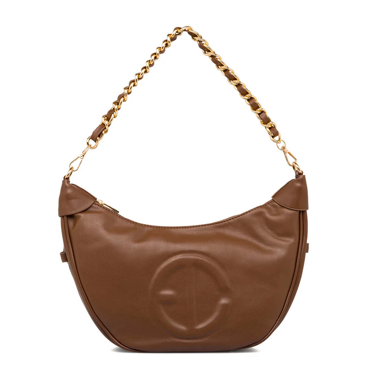 Borsa a spalla da donna marrone con logo Enrico Coveri