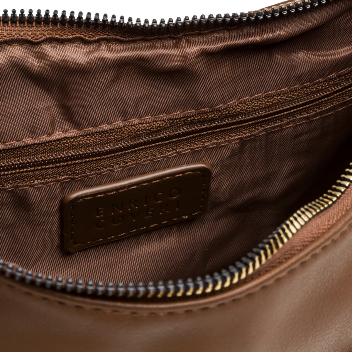 Borsa a spalla da donna marrone con logo Enrico Coveri - Image 4