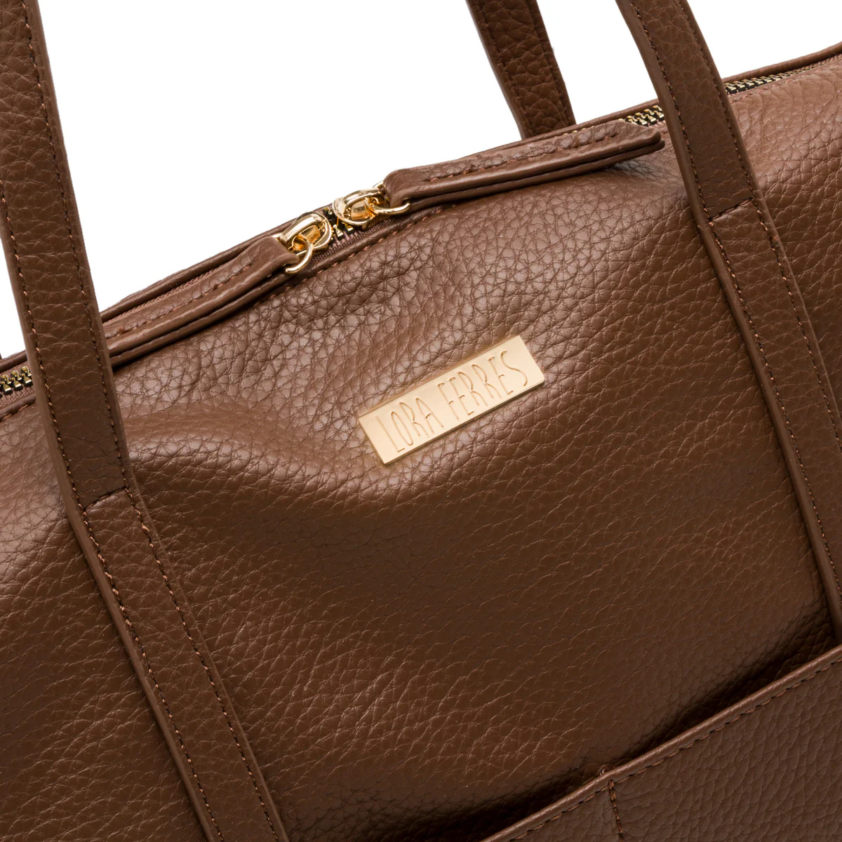 Borsa a spalla da donna marrone con logo in metallo Lora Ferres - Image 3